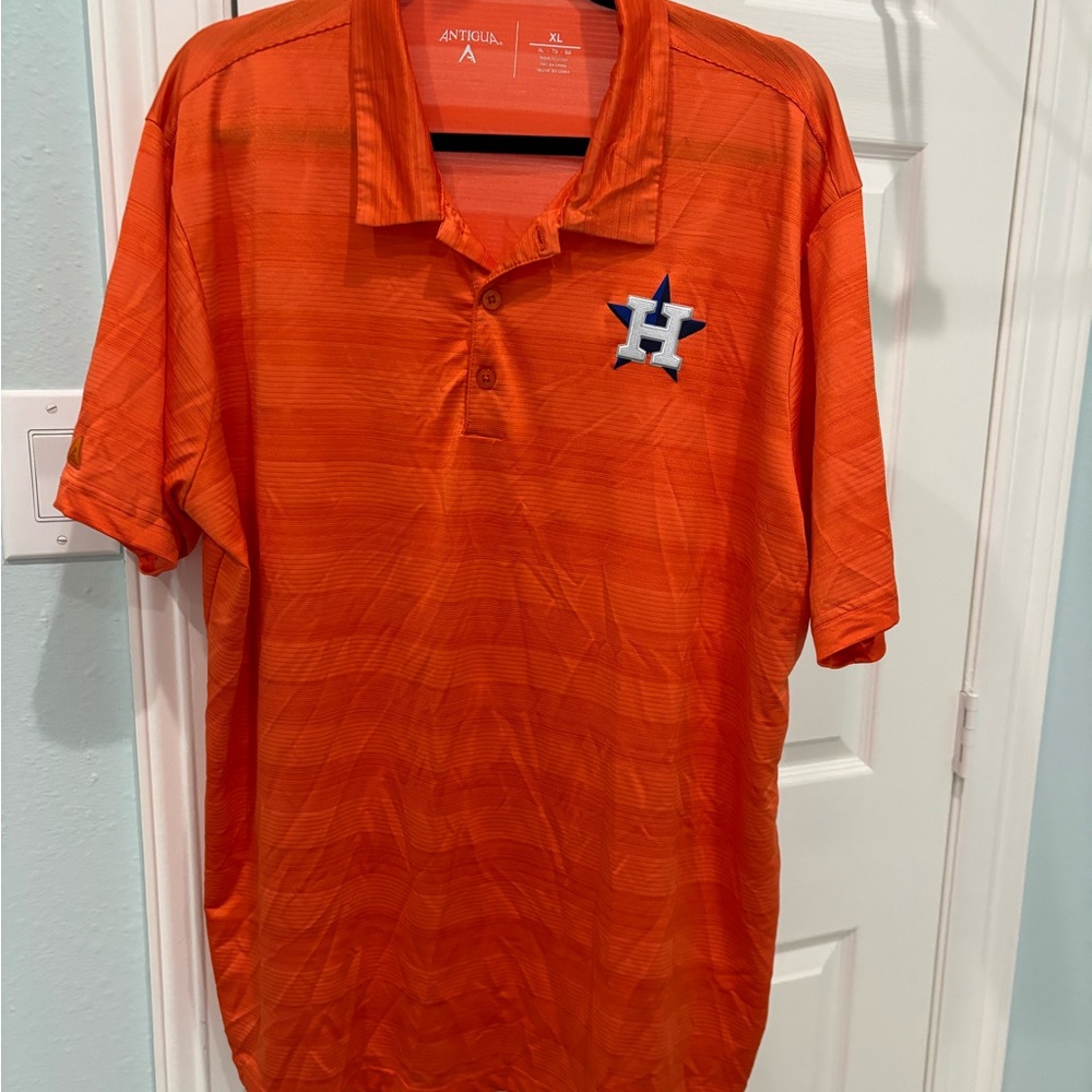 Antigua Astros Men's Vibrant Orange Polo with Logo